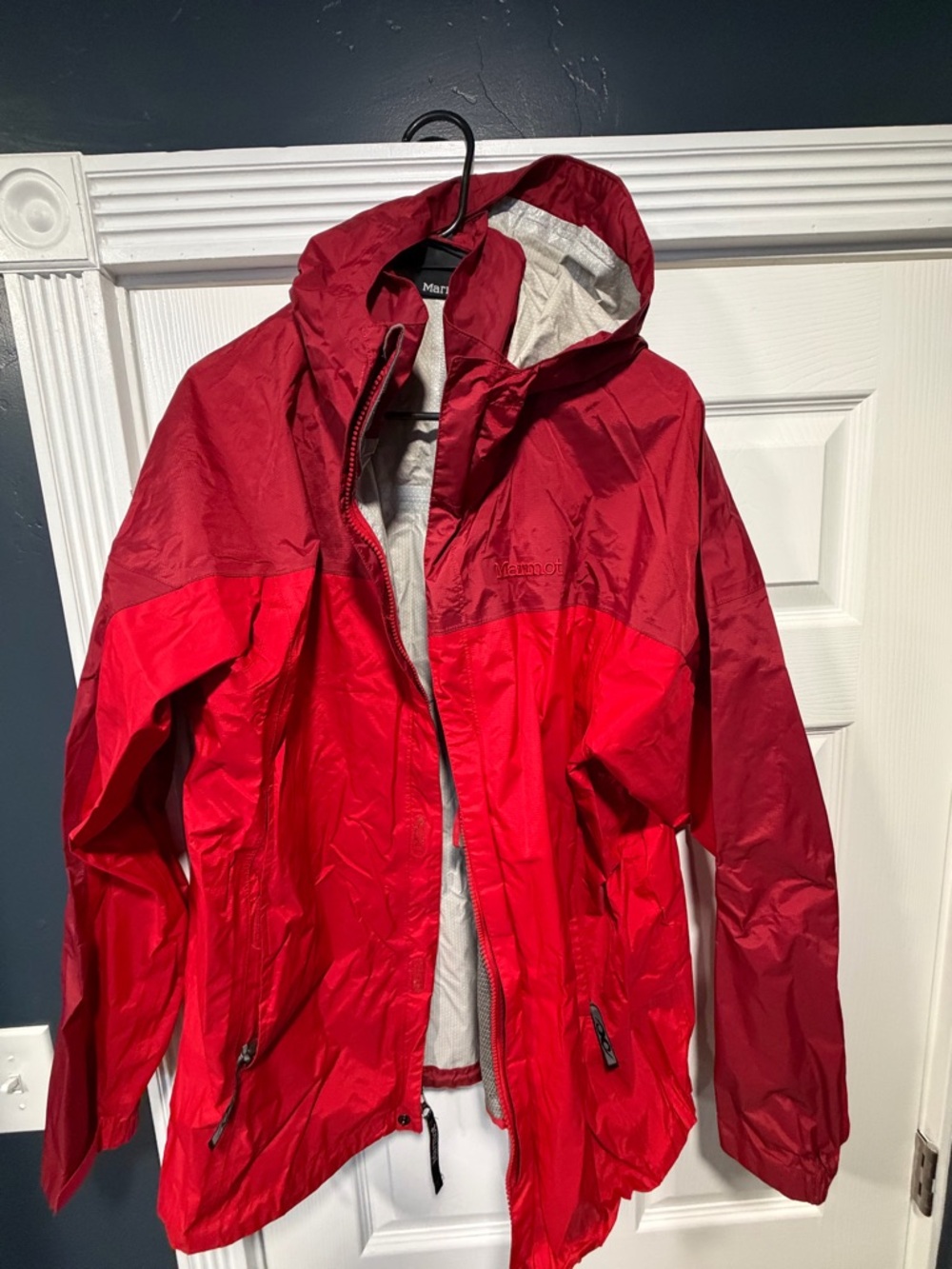 Marmot Red Two-Tone Hooded Rain Jacket